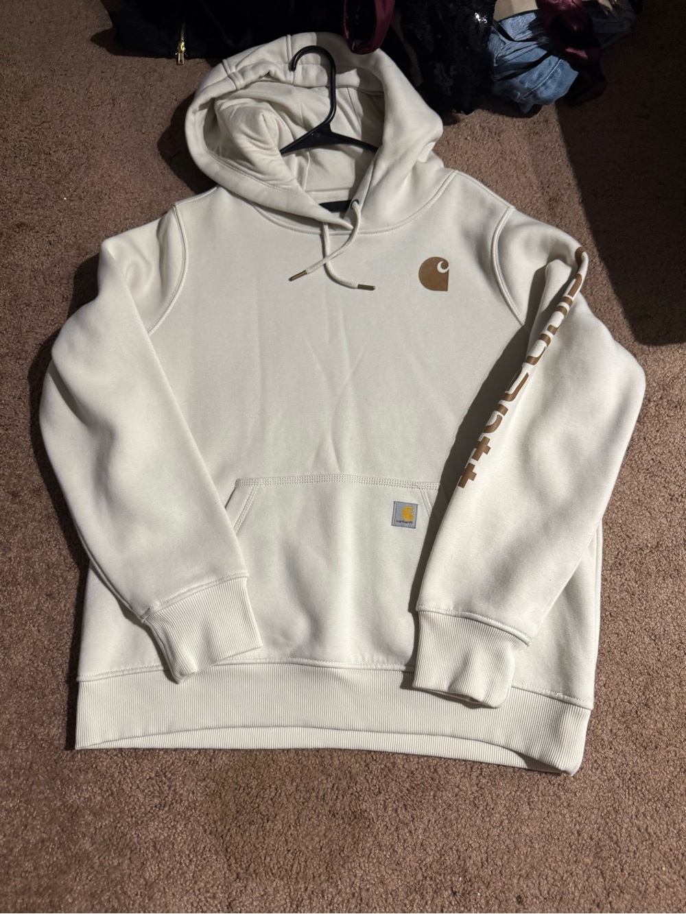 Carhartt Crewneck Hoodie in Off-White with Brown Logo